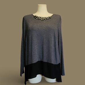 ★Alyx Charcoal and Black Women's Blouse With Rhinestone Collar 2x Fairy Boujee★